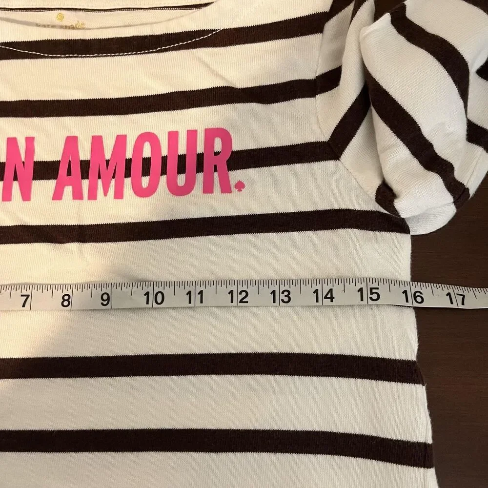 Kate Spade Shirt Womens Small White Stripe Mon Amour Boatneck Long Sleeve Cotton